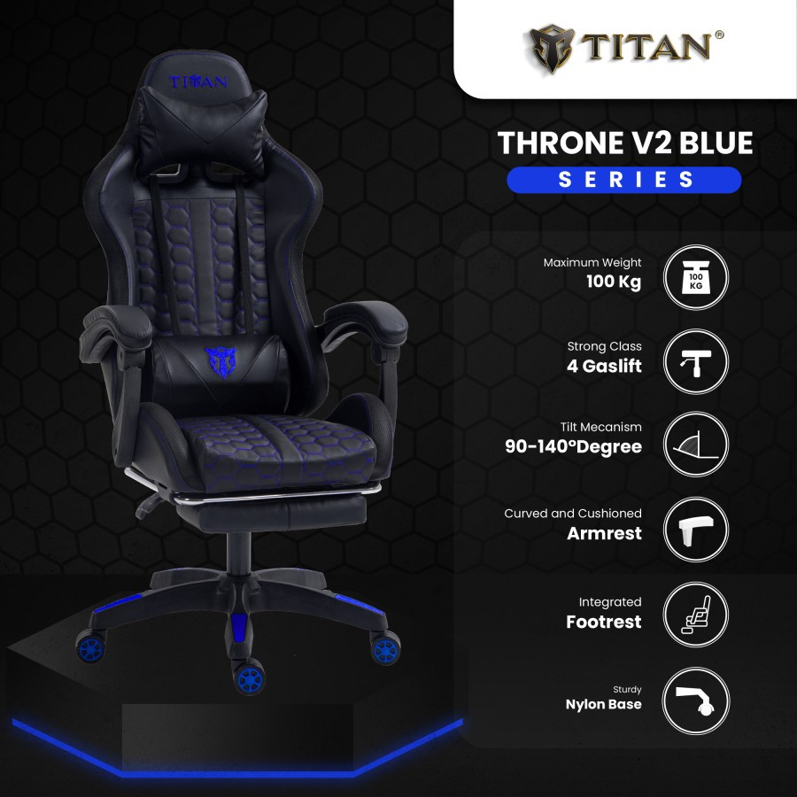Titan Throne V2 Series Premium Gaming with Footrest - Blue