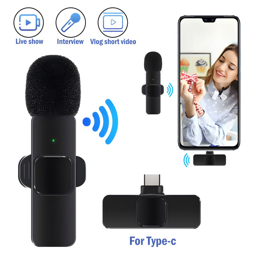 LENTIVEN Wireless Mikrofon dengan Clip on Wireless microphone Mikrofon - 1 MIC TYPE C