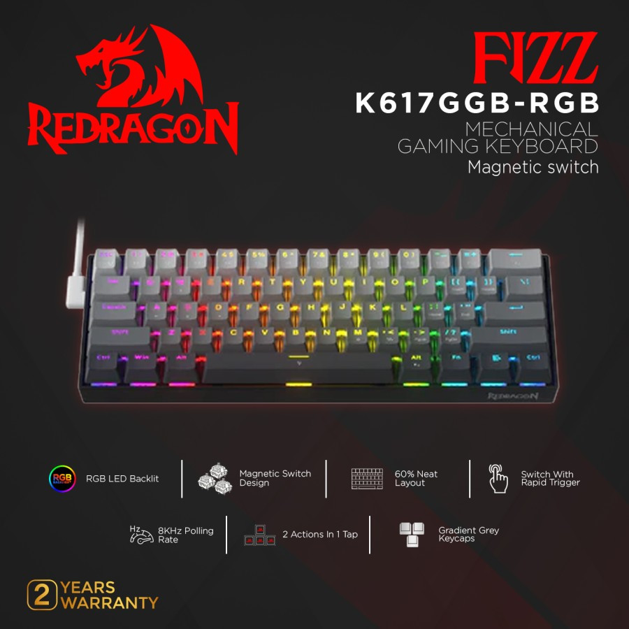 Redragon 60% Wired RGB Mechanical Gaming Keyboard with 8K Magnetic Switch FIZZ - K617GGB