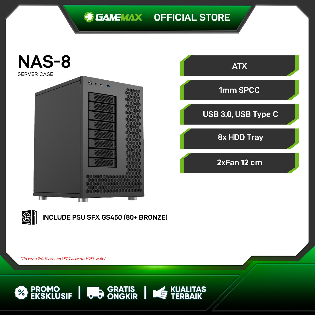 Gamemax NAS-8 hot swappable multi-functional NAS chassis