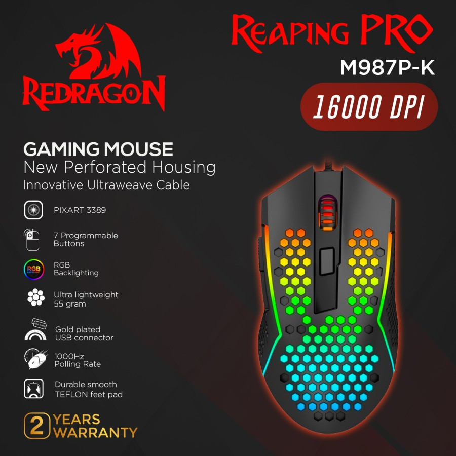 REDRAGON Gaming Mouse RGB Lightweight Reaping PRO - M987P-K