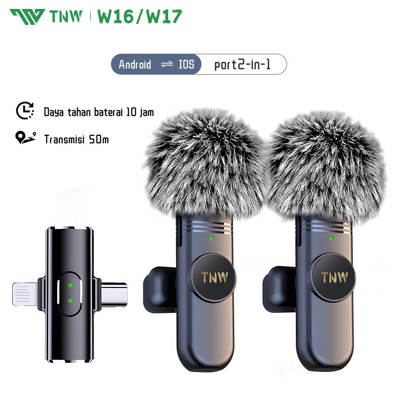 TNW W16 /W17 2 In 1 Wireless Microphone Clip On Mic Portable Microphone Mikrofon Lavalier HP Untuk TikTok YouTube Facebook Live Streaming - W16