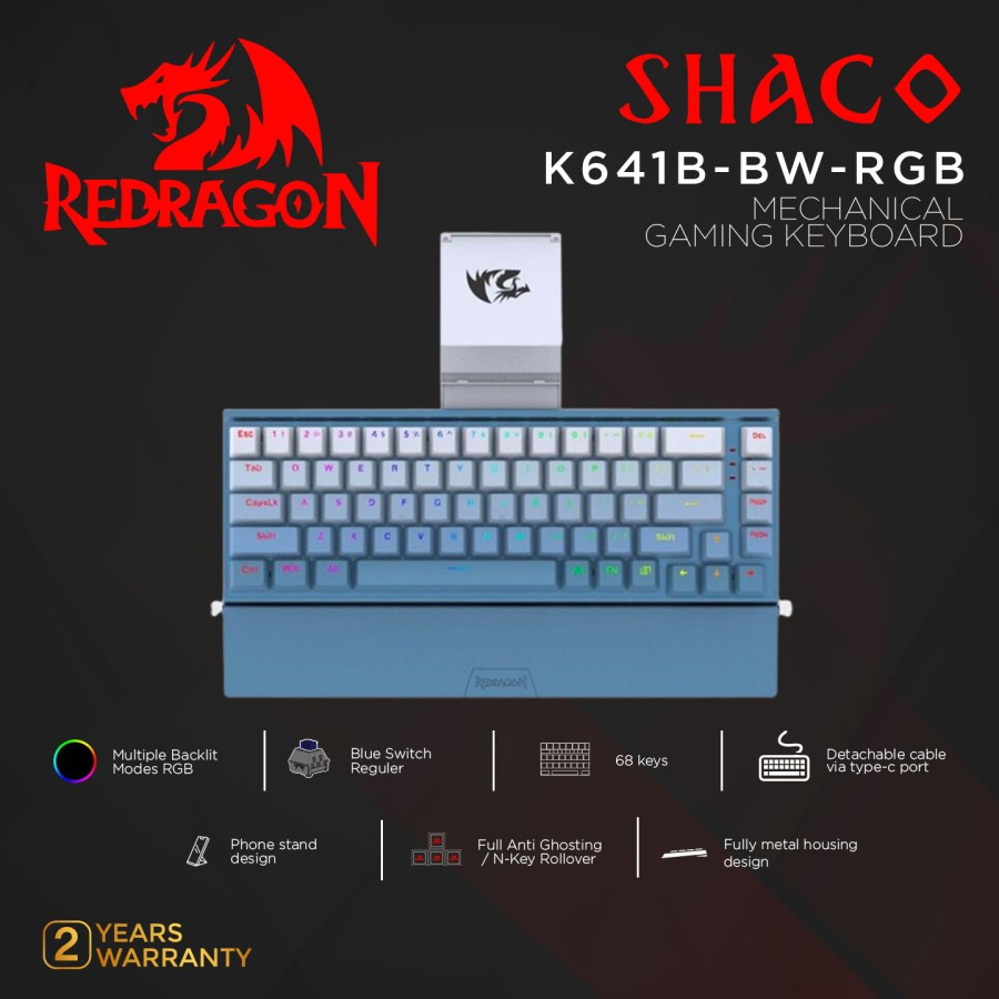 Redragon Aluminum Gaming Mechanical Keyboard SHACO - K641 RGB - BLUE-RED SWITCH