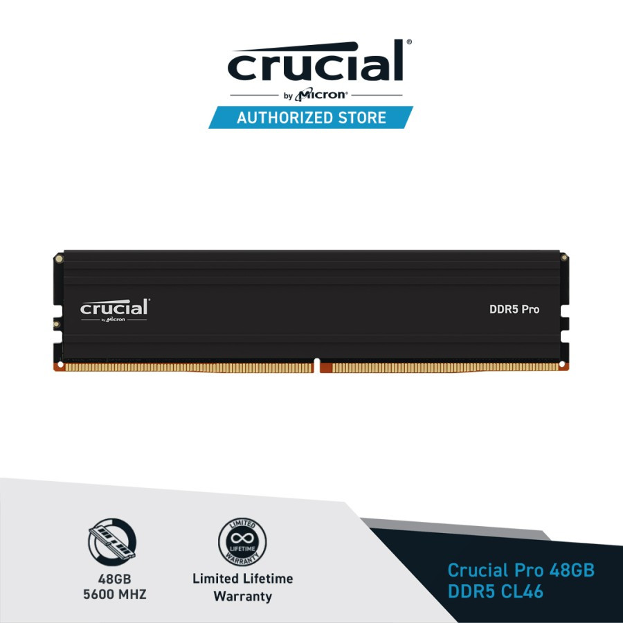 Crucial UDIMM DDR5 Pro 48GB 5600Mhz CL46 Memory RAM PC