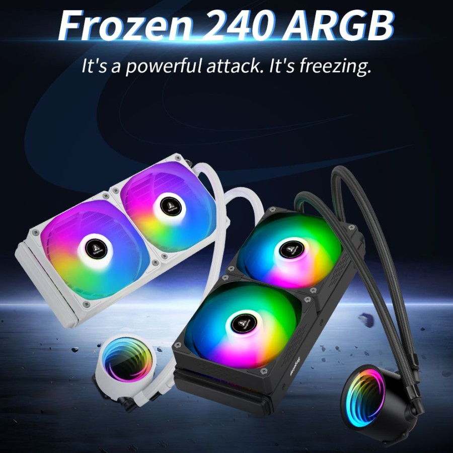 Segotep Frozen 240 ARGB 240mm Black White BK WH Putih Hitam A-RGB Sync Motherboard Dual Fan Prosesor Processor PC All-in-One Water Cooling AIO Intel AMD CPU Liquid Cooler - Black