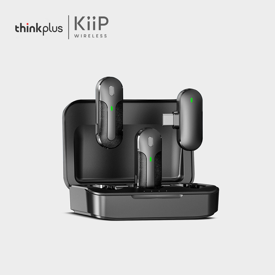 THINKPLUS X KIIP M8 MICROPHONE MIC WIRELESS CLIP ON DUAL PORTABLE - Hitam Lightning